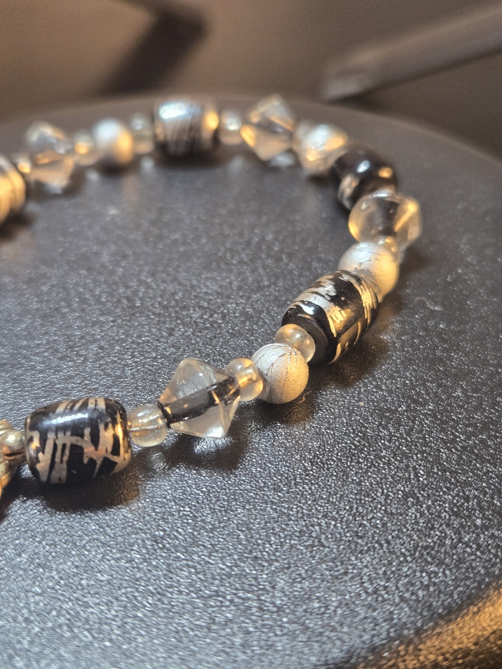 Handcrafted Black and Silver Beaded Bracelet with Toggle Clasp - Picture 4 of 5